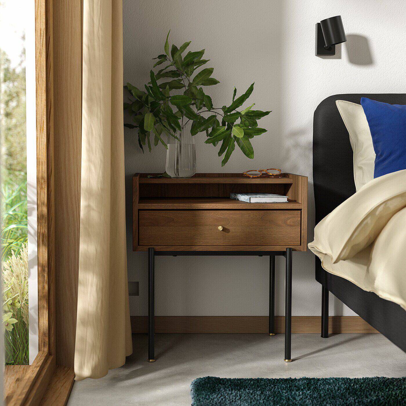 IKEA宜家代购拉曼斯床边桌褐色胡桃木纹54x38x58厘米家用收纳柜