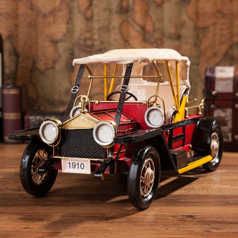 美式复古铁皮劳斯莱斯老爷车模型 仿真创意道具汽车模型铁艺摆件