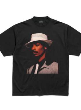 False Inception狗爷Snoop Dog美式vtg洗水灰小领口特大OS短袖T恤