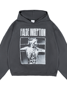 False Inception卫衣男女套头加绒美式印花做旧连帽上衣春秋新款