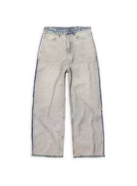 False Inception反面反穿洗水蓝baggy直筒阔腿宽松牛仔裤巴家风格