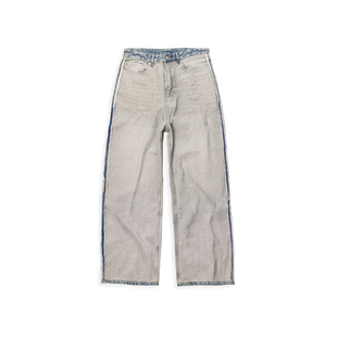 巴家风格 False Inception反面反穿洗水蓝baggy直筒阔腿宽松牛仔裤