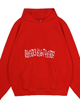 石凯同款 False Inception红色连帽卫衣男女字母印花上衣秋重磅