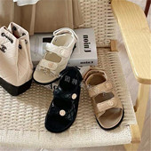 2025夏季 子银色百搭凉鞋 新款 小香风鞋 魔术贴厚底松糕法式 韩国女鞋