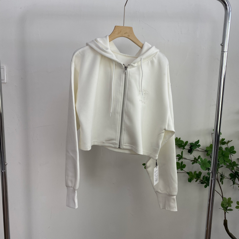 B5480任3件包邮外贸日单女装短款外套秋季新款连帽拉链宽松上衣