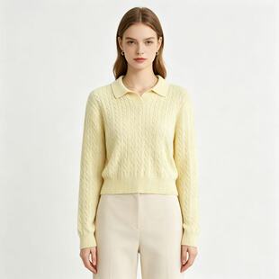 S2546外贸欧美小女生翻领套头针织衫新款麻花修身显瘦毛衣打底衫