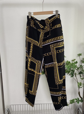 A0486任3件包邮外贸欧美风时尚休闲裤新款高腰复古印花宽松哈伦裤