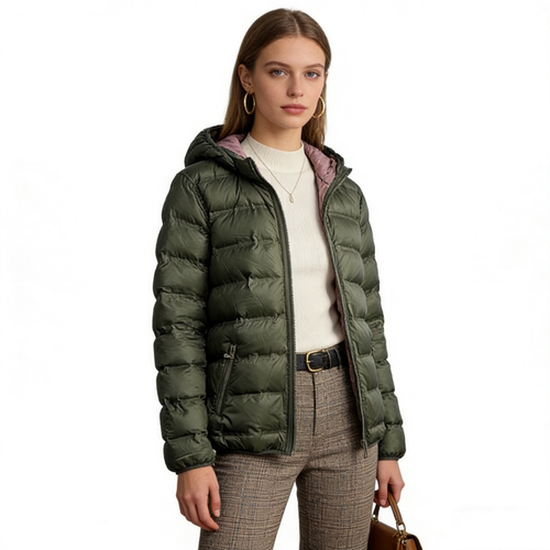 I5450外贸欧美单女士薄款棉衣新款立领连帽拼色休闲时尚百搭棉服