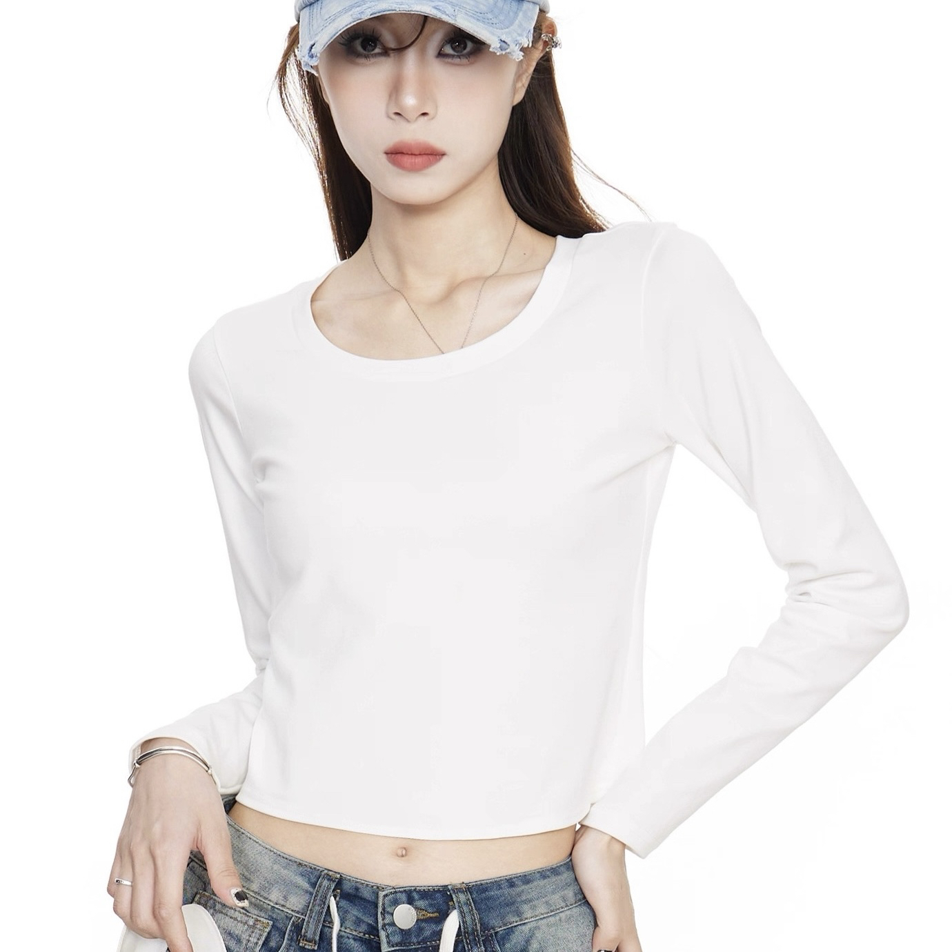 EE4805任3件包邮外贸日单长袖打底衫秋款圆领修身百搭短款上衣女