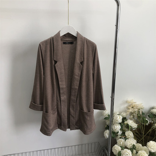 宽松气质开衫 翻领无扣九分袖 新款 AA2368外贸欧美单女士外套秋季