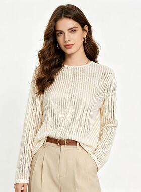 O2152外贸日单镂空绑带针织开衫女夏薄款防晒罩衫宽松慵懒风上衣