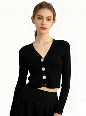 CC0889任3件包邮外贸欧美短款针织衫新款女士V领纽扣显瘦气质上衣