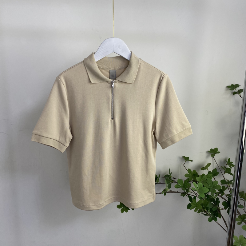 F8350任3件包邮外贸欧美短款T恤新款翻领半拉链套头修身短袖上衣