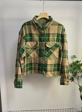 G3560任3件包邮外贸欧美单女生格子衬衫新款翻领纽扣宽松休闲衬衣