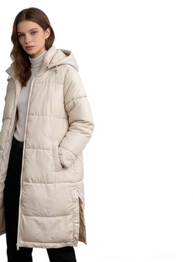 P9620外贸欧美单中长款棉衣冬季新款立领连帽宽松保暖女装棉服