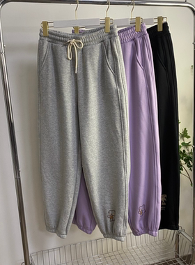 J1052任3件包邮外贸学院风女生运动裤新款松紧腰加绒束脚哈伦裤