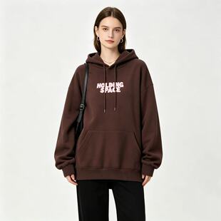 A9468外贸欧美字母印花加绒连帽卫衣女宽松落肩口袋休闲套头上衣