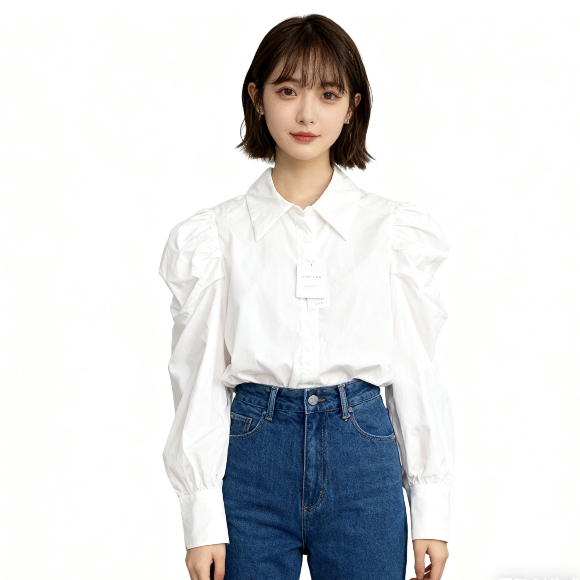 S0869任3件包邮外贸日单女装衬衫秋季新款翻领泡泡袖修身气质衬衣