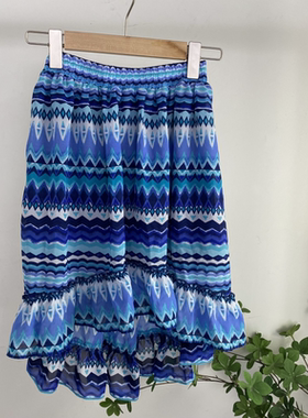 B8710任3件包邮外贸欧美单儿童半身裙新款松紧腰花色花边裙摆中裙