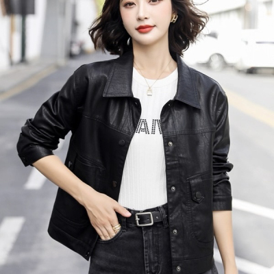 EE6254任3件包邮外贸欧美女装皮衣新款翻领小个子PU夹克短款外套