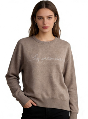 N5185外贸日单女装针织衫冬季新款圆领套头宽松字母图案百搭毛衣