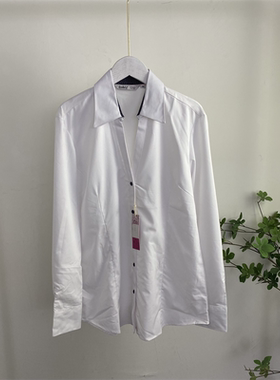 E5562任3件包邮外贸欧洲站女士通勤风衬衫新款翻V领纽扣修身衬衣