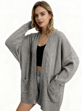 K3565任3件包邮外贸韩版女士针织上衣春季新款宽松慵懒风毛衣开衫