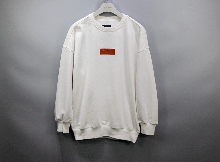 微瑕able jeans春季白色卫衣毛圈布圆领中性套头纯棉青年上衣潮