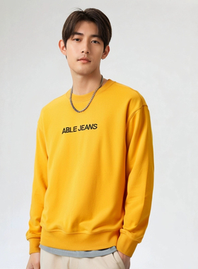 ABLE JEANS卫衣男女圆领纯棉宽松简约潮牌港风黄色宽松外套潮上衣