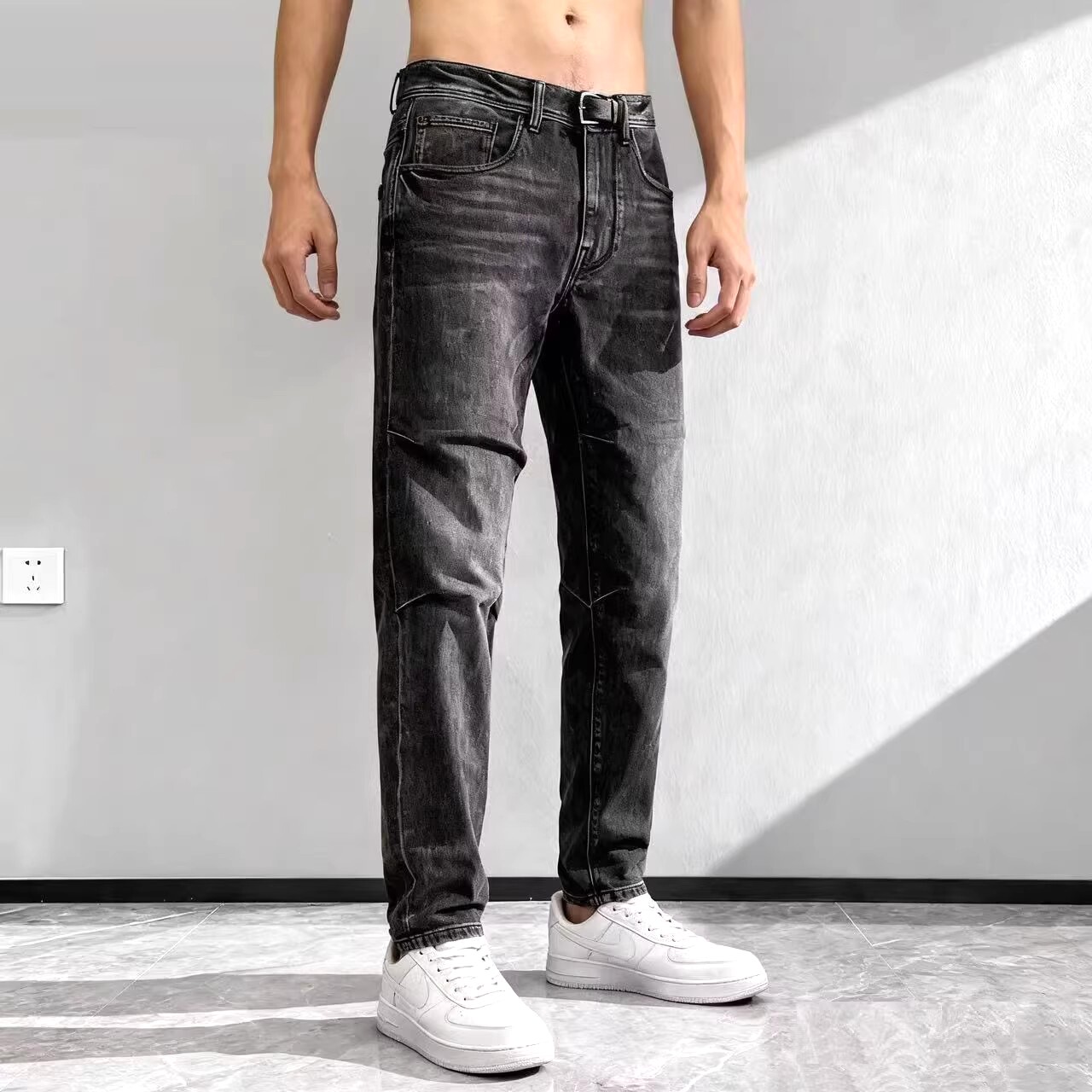 ABLE JEANS男士牛仔裤春夏立体滑板直筒复古水洗灰牛休闲长裤男裤