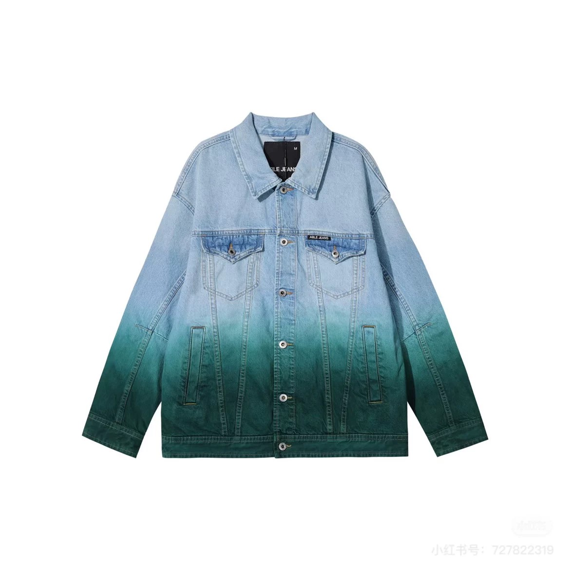 ABLEJEANS翻领渐变牛仔夹克外套