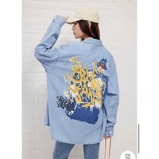 立体宽松印花刺绣厚长袖 春秋新品 衬衣 JEANS男女牛仔衬衫 中性ABLE