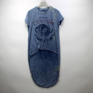 做旧水洗潮流印花铆钉复古燕尾T 微瑕ABLE JEANS夏季 新品 女士短袖