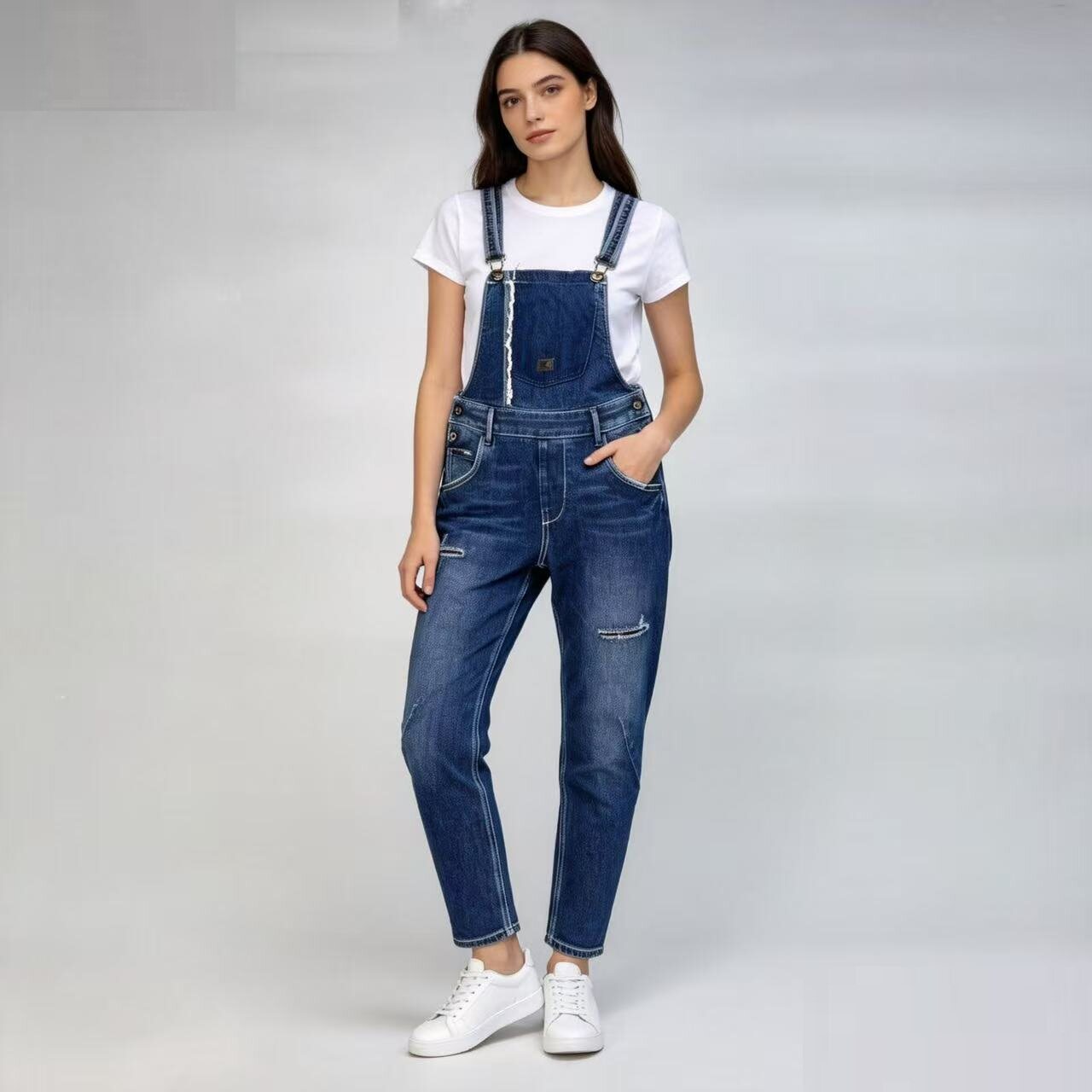 ABLEJEANS女背带牛仔裤弯刀长裤