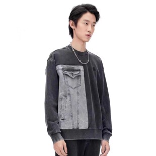 JEANS男女针织外套立体圆领拼接灰牛厚卫衣 ABLE 断码 清仓卫衣秋季