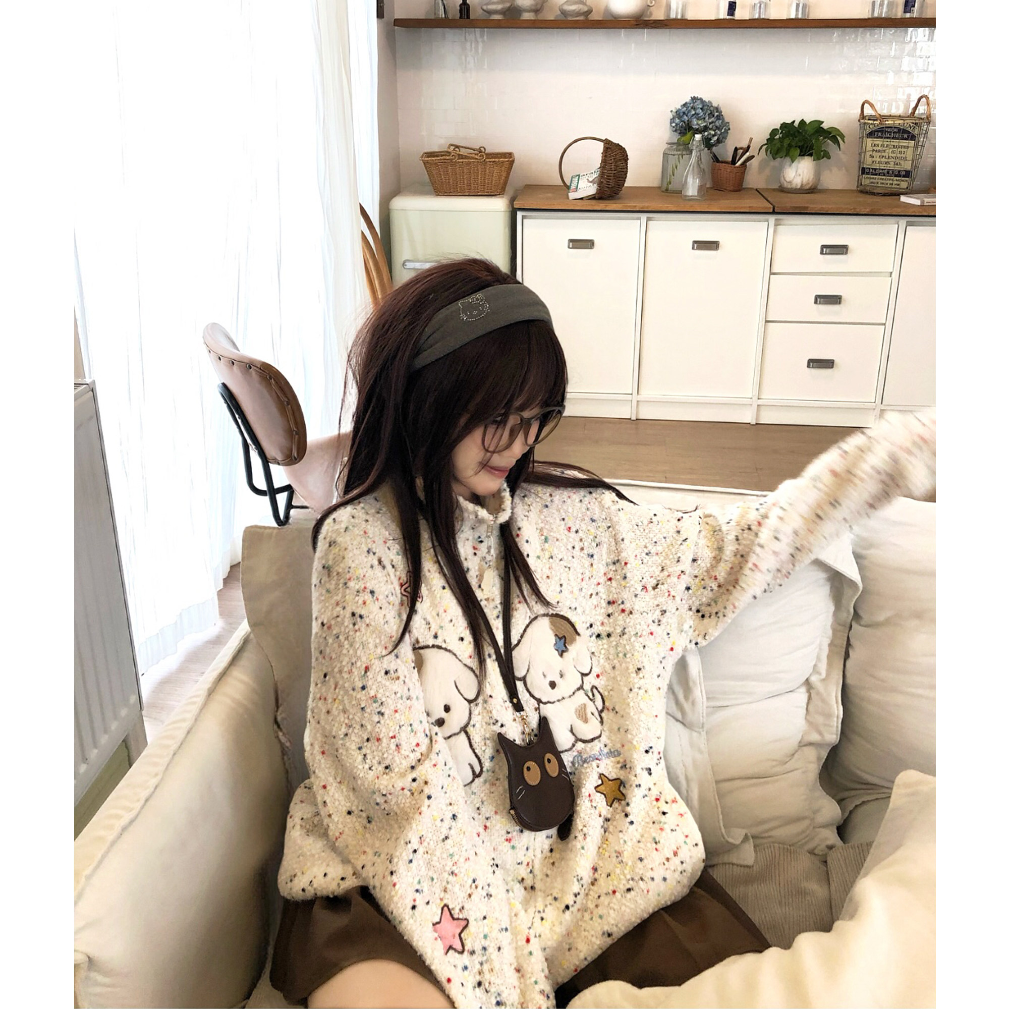 TUDOU土豆猫奶呼呼软糯针织开衫立领外套女宽松慵懒风2025年新款,女装/女士精品,短外套,淘宝优惠券,粉丝福利购,淘宝优惠卷