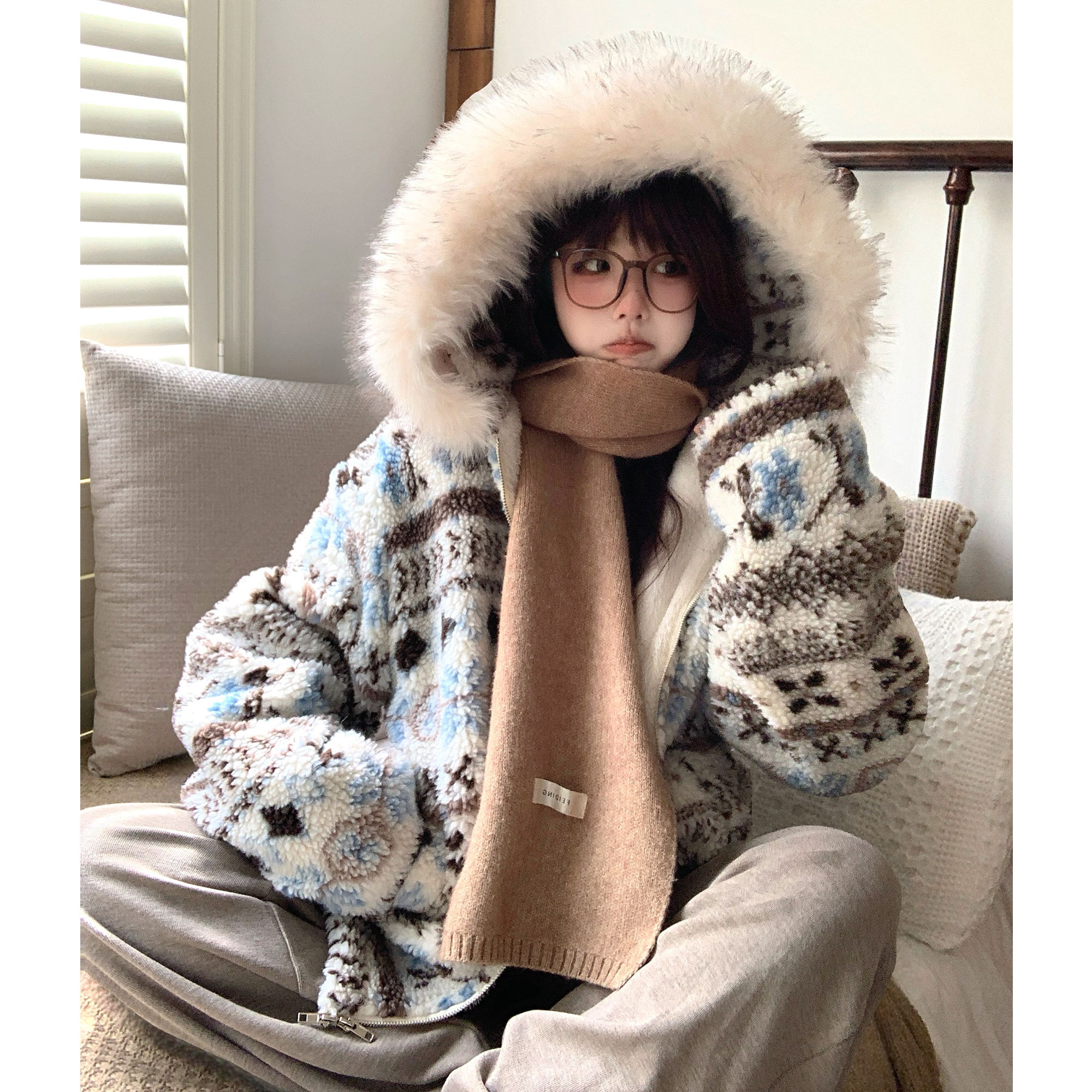 TUDOU土豆猫费尔岛羊羔绒外套女