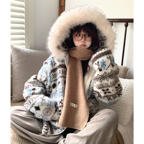 TUDOU土豆猫费尔岛羊羔绒外套女