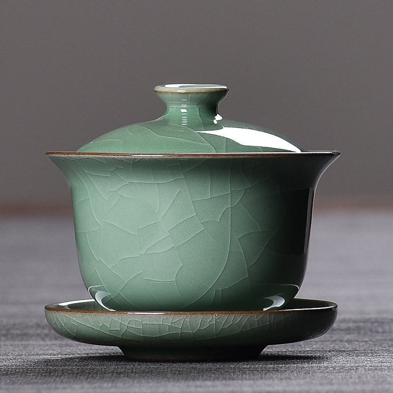 青瓷泡茶套装手工大小号功夫盖碗