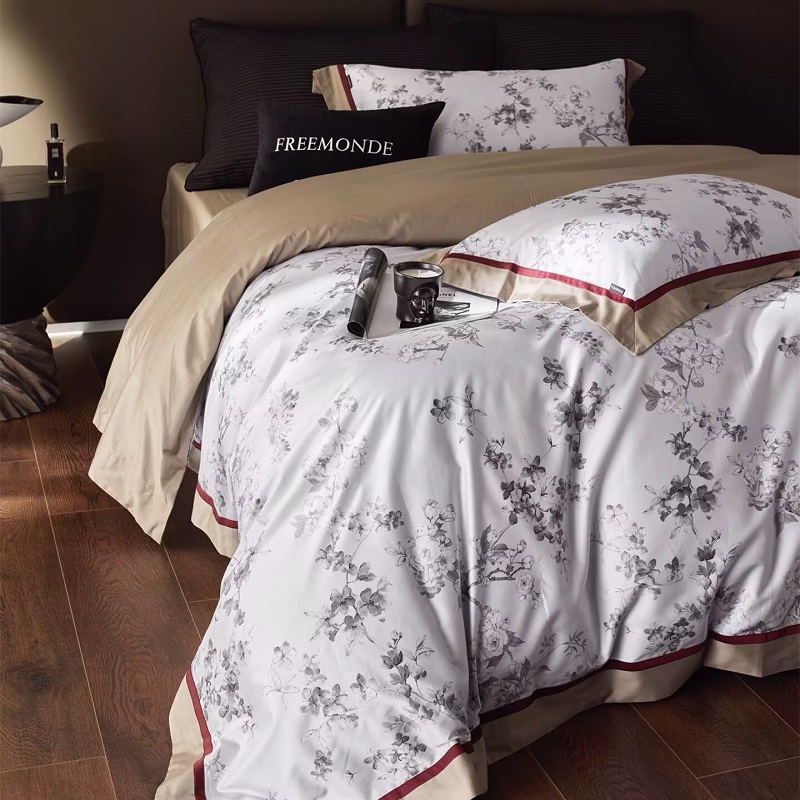 自由家轻奢风数码印花天丝棉四件套丝滑柔软床单被套亲肤裸睡床品