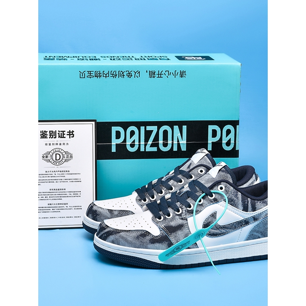 莆田aj夏季新款牛仔蓝aj1低帮板鞋男学生儿童情侣款休闲运动鞋女