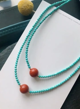 绿松石小米珠锁骨链 南红玛瑙项链女 细小款项链女礼物项饰