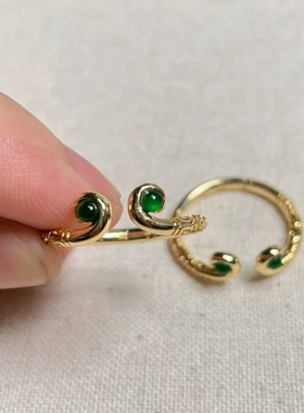 天然阳绿翡翠戒指女爆款镶钻指环佛公貔貅葫芦开口可调节