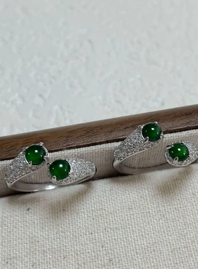 新中式蛇年绿水翡翠绿玉髓开口戒指女时尚镶钻国风高级感开口指环