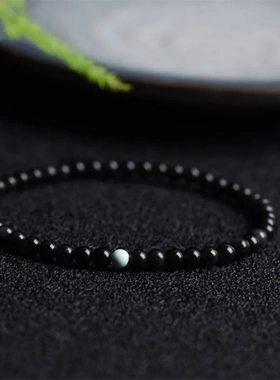 天然黑曜石手链 搭配绿松石配饰 时尚简约百搭男女生款手饰品手串