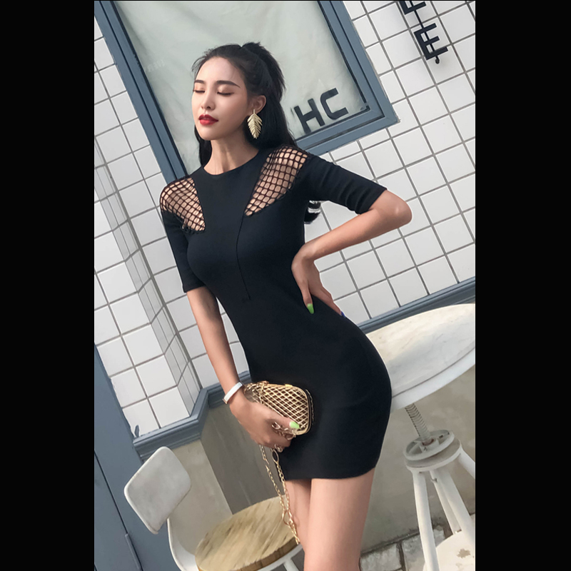 夜场女夏装酒吧紧身时尚渔网镂空性感显瘦收腰2018新款包臀连衣裙