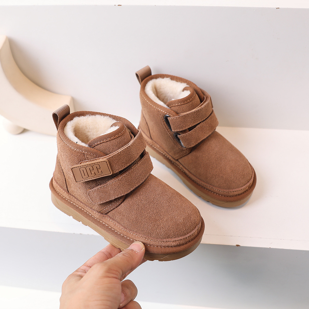 可爱家特价款-25年冬季磨砂真皮儿童雪地靴双磨术贴儿童 不退不换