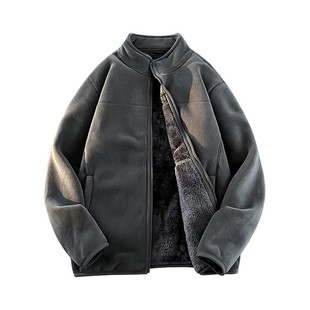 男装-男士加绒加厚立领外套男款秋冬季新款摇粒绒夹克休闲保暖