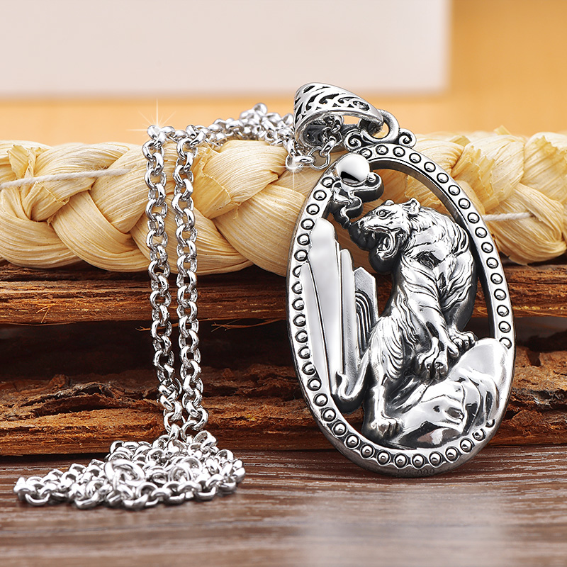 霸气虎吊坠守护平安s999足银男生