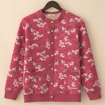 加大羊毛蚕丝印花妈妈外套